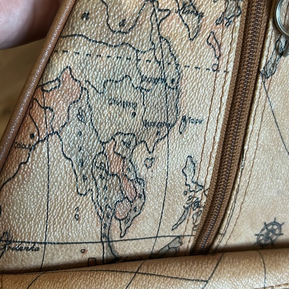Vintage 90s Antique World Map Backpack Faux Leather 5 Pockets Tan Brown - Picture 13 of 15